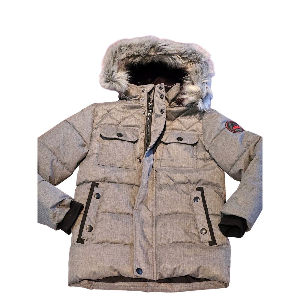 Survival Gear Puffer‎ Coat Grey Fur Hood Quilted Boys Youth Size 7/8